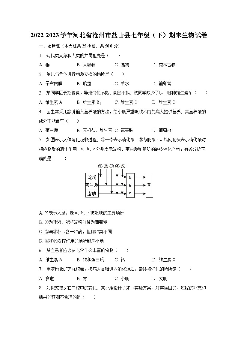 2022-2023学年河北省沧州市盐山县七年级（下）期末生物试卷（含解析）01