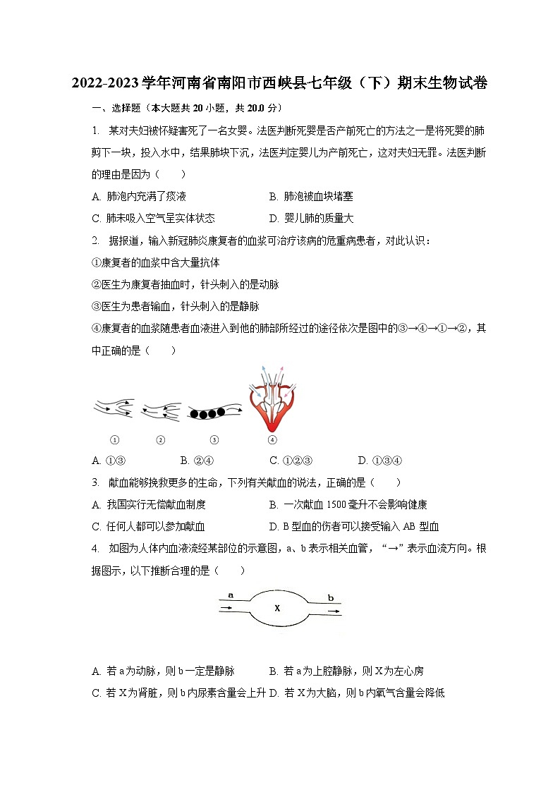 2022-2023学年河南省南阳市西峡县七年级（下）期末生物试卷（含解析）第1页