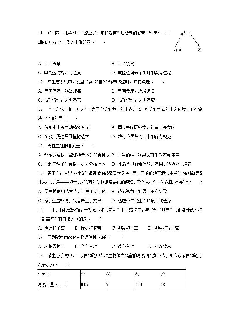 2022-2023学年河北省保定市阜平县八年级（下）期末生物试卷（含解析）02