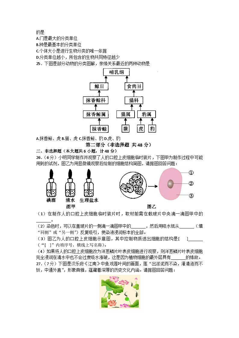 陕西省渭南市蒲城县2022-2023学年七年级下学期期末生物试题（含答案）第3页
