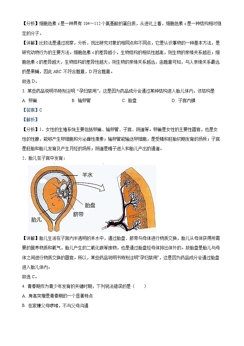 广东省河源市紫金县2022-2023学年七年级下学期期末生物试题（解析版）第2页