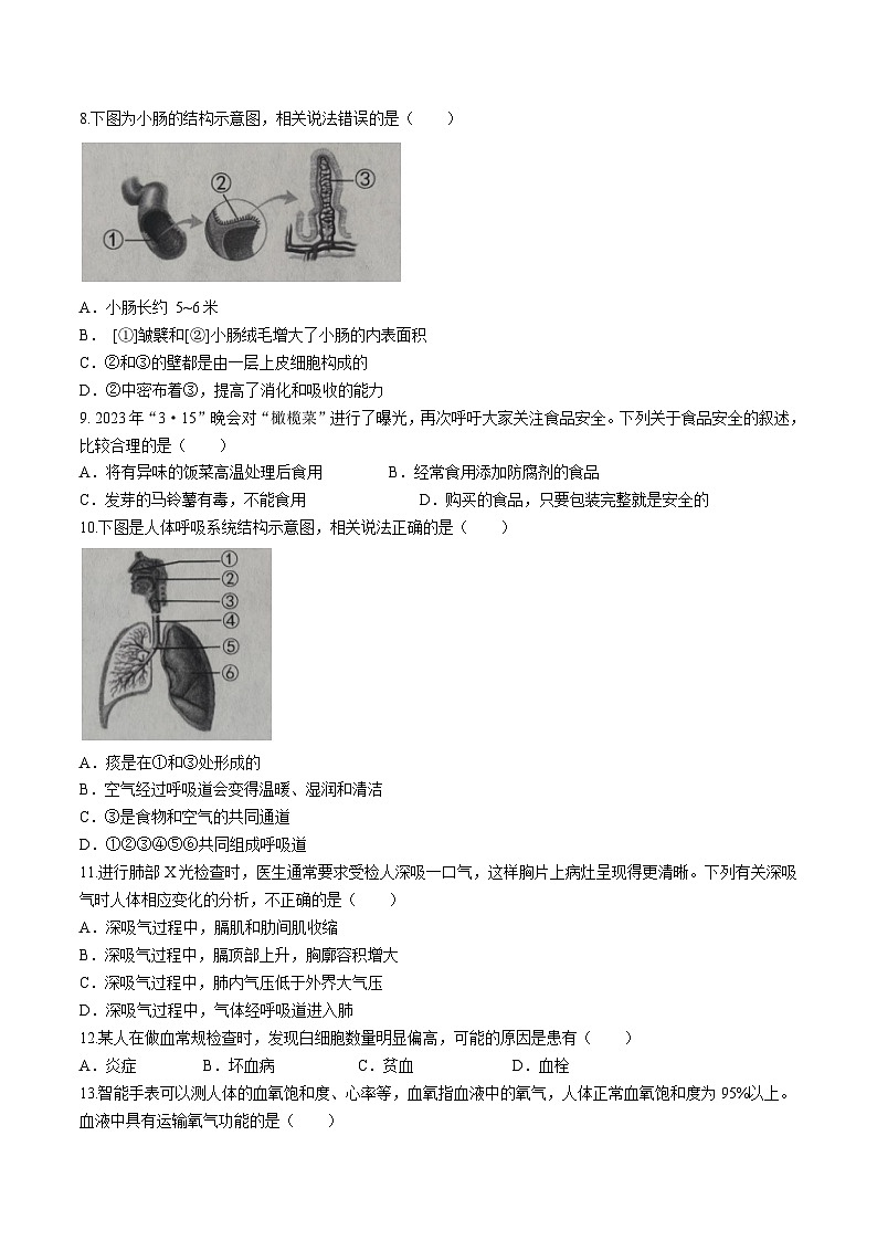 云南省部分地州县2022-2023学年七年级下学期期末生物试题（含答案）02