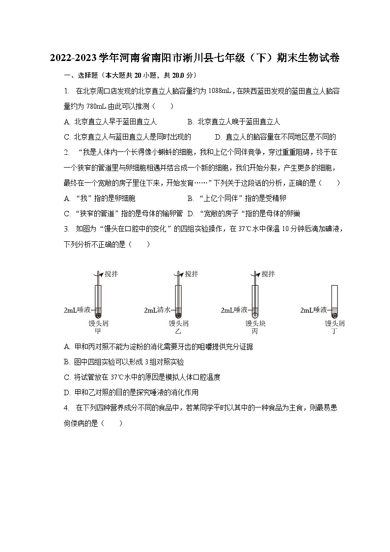 2022-2023学年河南省南阳市淅川县七年级（下）期末生物试卷（含解析）第1页