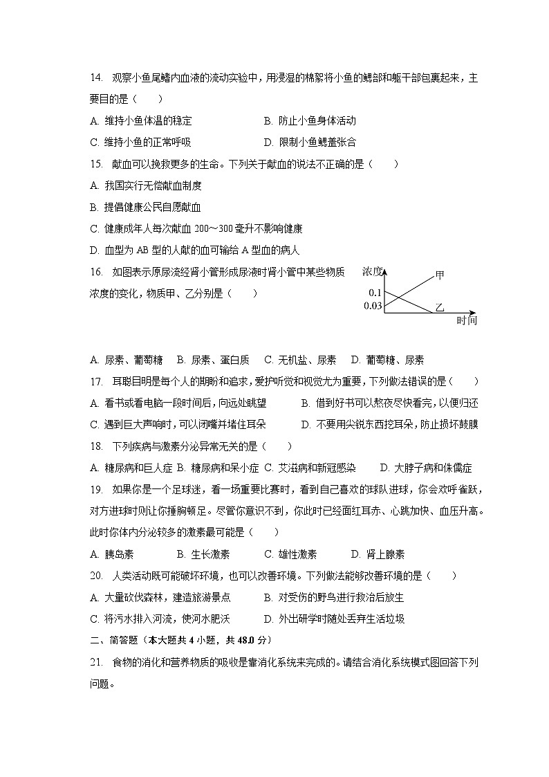 2022-2023学年河南省南阳市方城县七年级（下）期末生物试卷（含解析）03