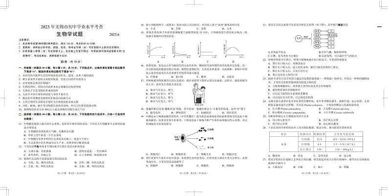 2023年江苏省无锡市中考生物试题01