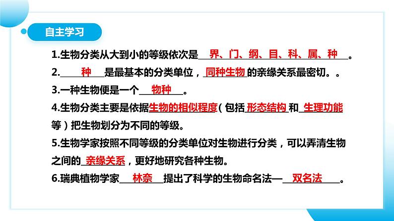 【核心素养目标】人教版初中生物八年级上册6.1.2《从种到界》课件+视频+教学设计+同步分层练习（含答案）05