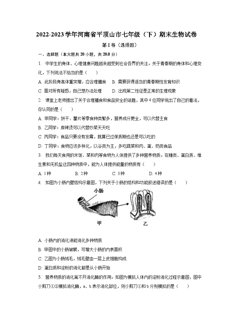 2022-2023学年河南省平顶山市七年级（下）期末生物试卷（含解析）01