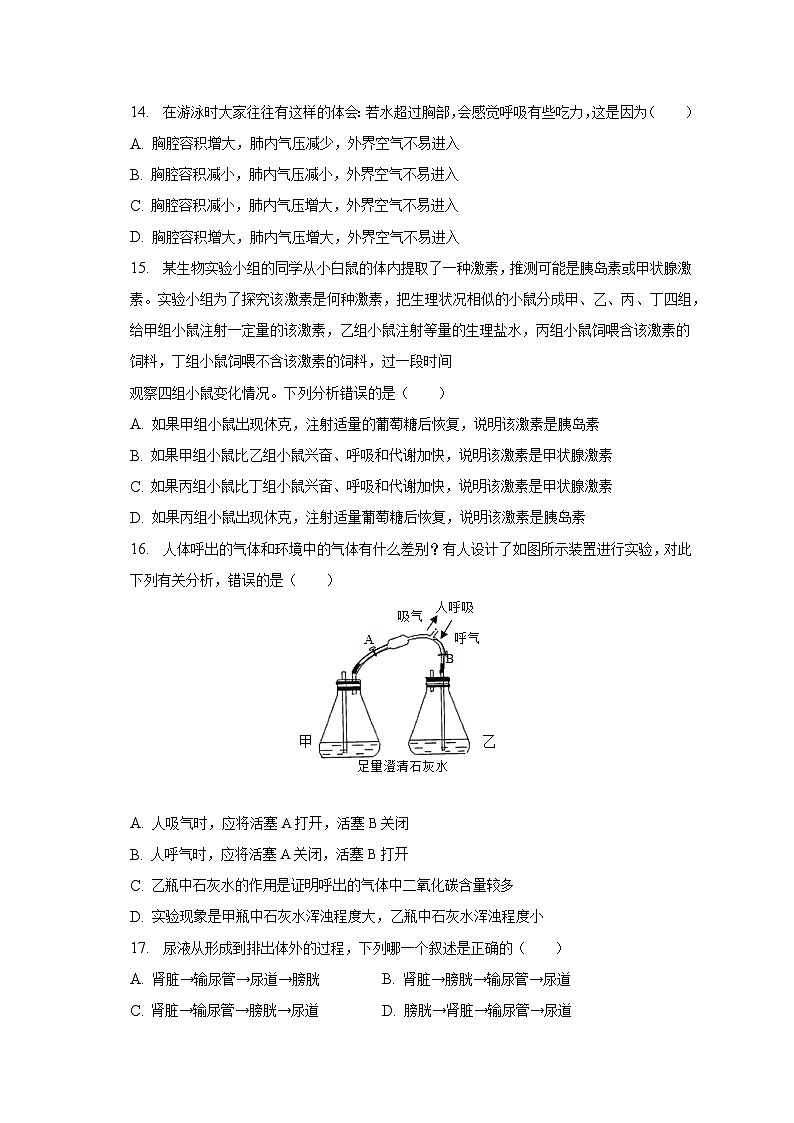 湖南省常德市澧县2022-2023学年七年级下学期期末生物试卷（含答案）03
