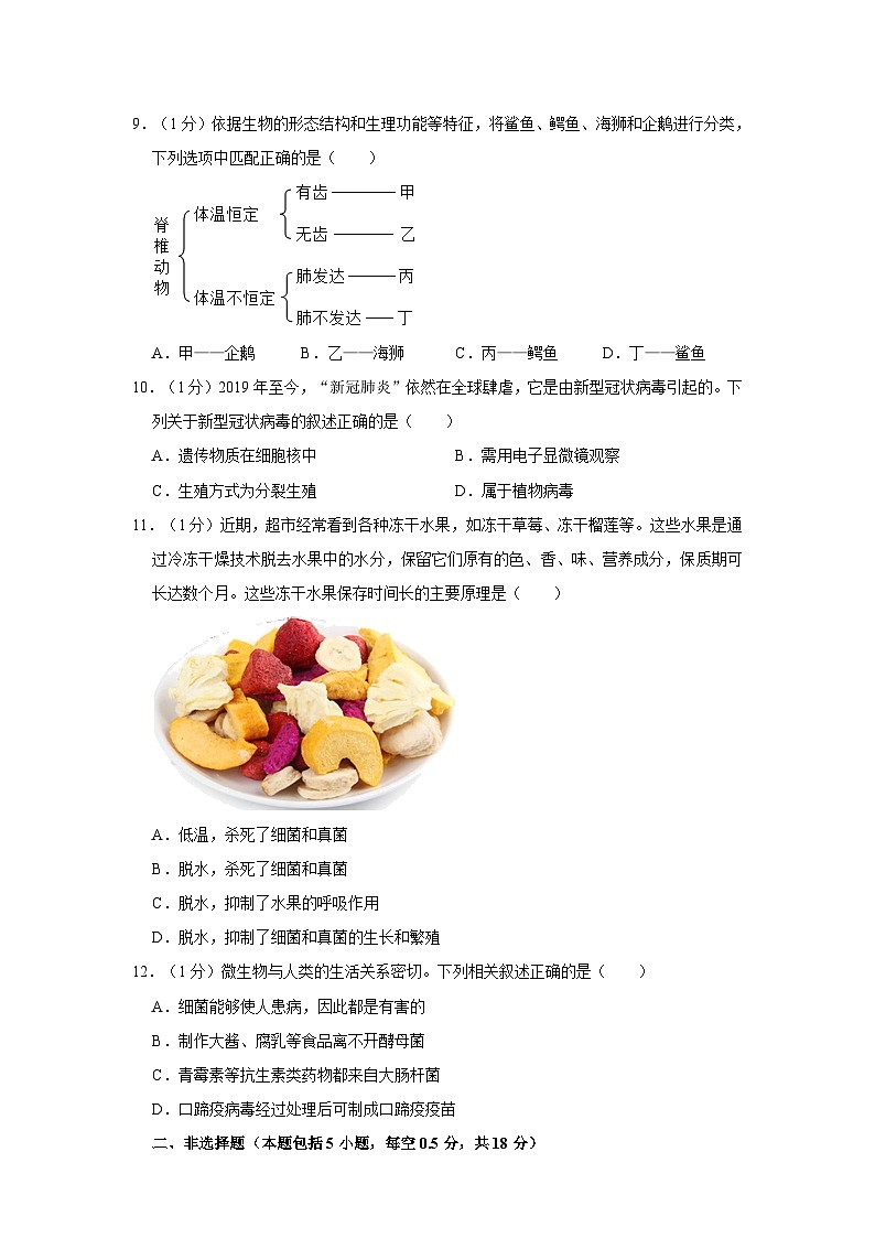 2022-2023学年辽宁省葫芦岛市绥中县八年级上学期期末生物试卷（文字版含答案解析）第3页
