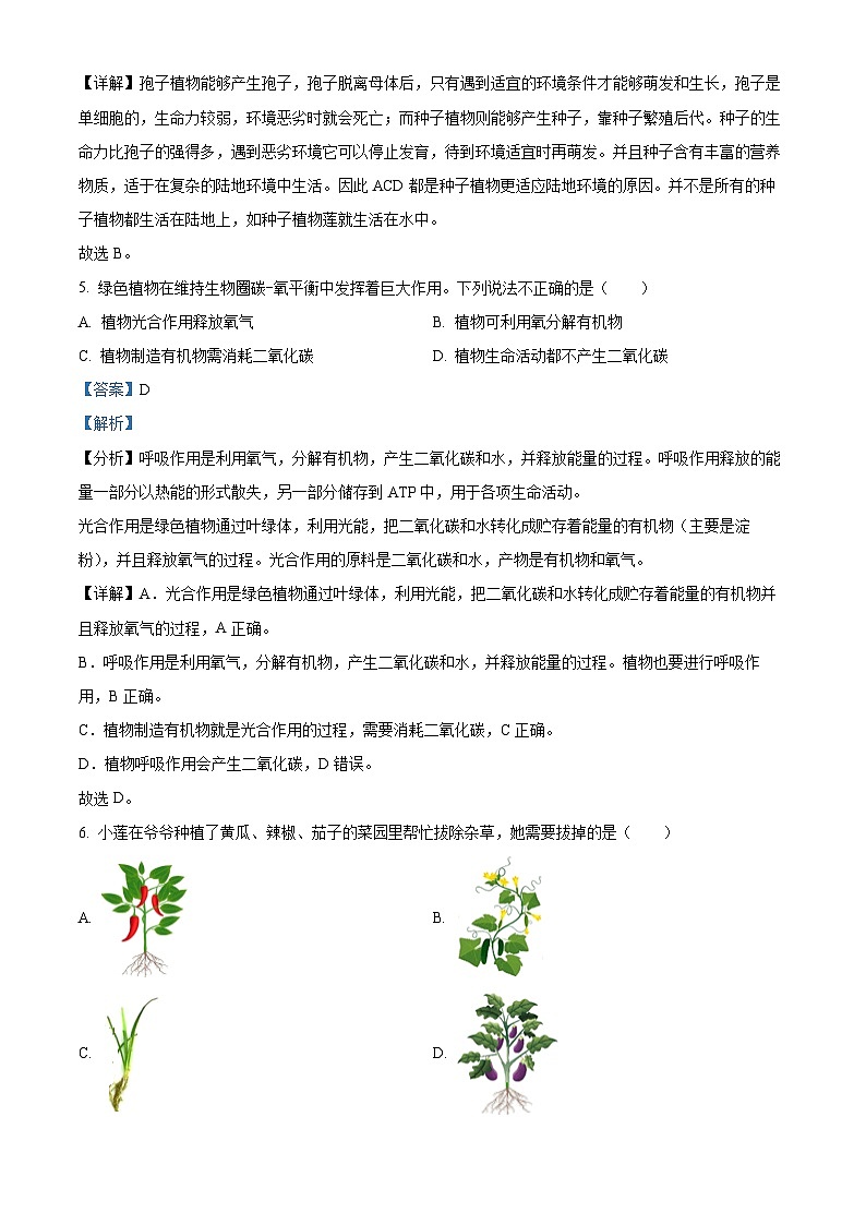 2023年湖南省岳阳市中考生物真题03
