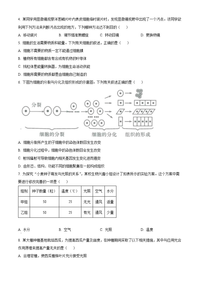 2023年四川省眉山市中考生物真题02