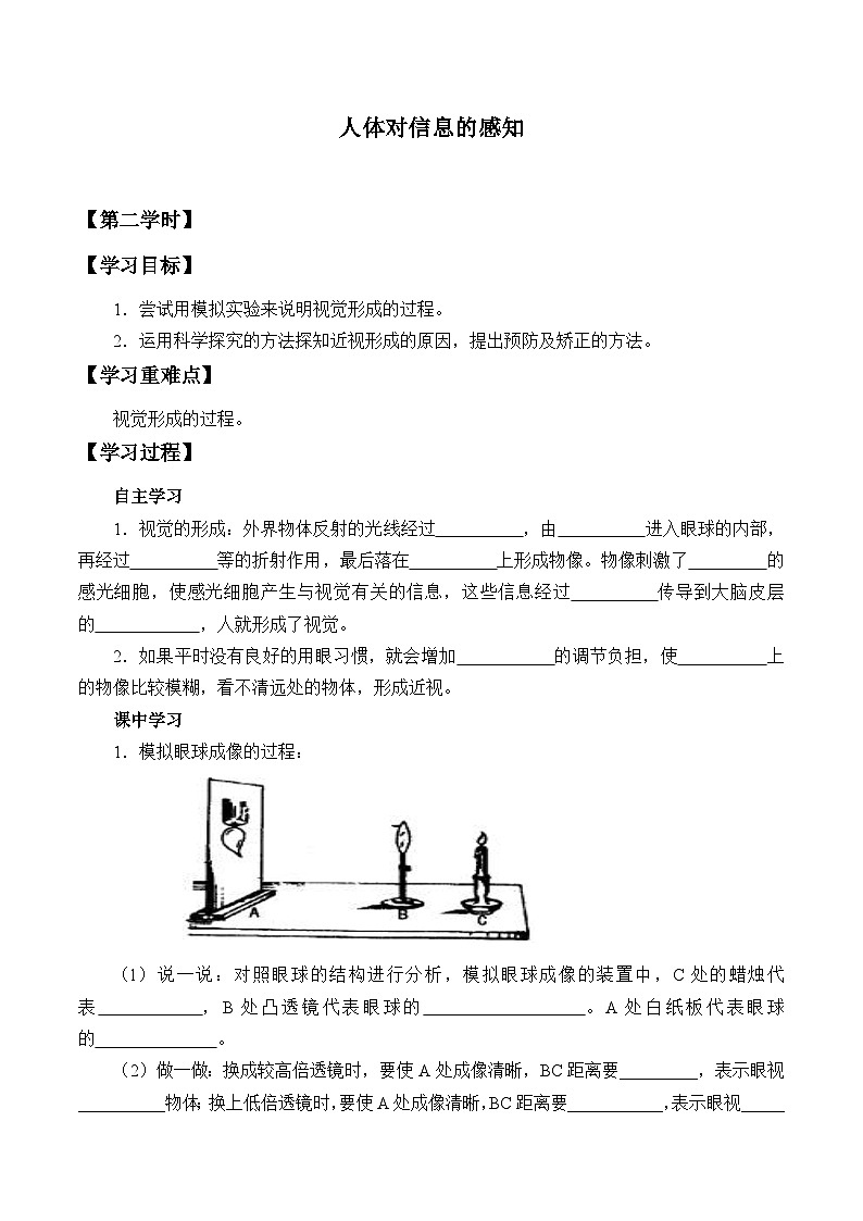 苏科版八年级生物上册：16.2 人体对信息的感知  学案2第1页