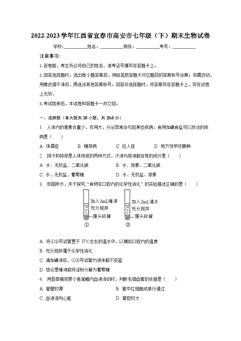 2022-2023学年江西省宜春市高安市七年级（下）期末生物试卷（含解析）01