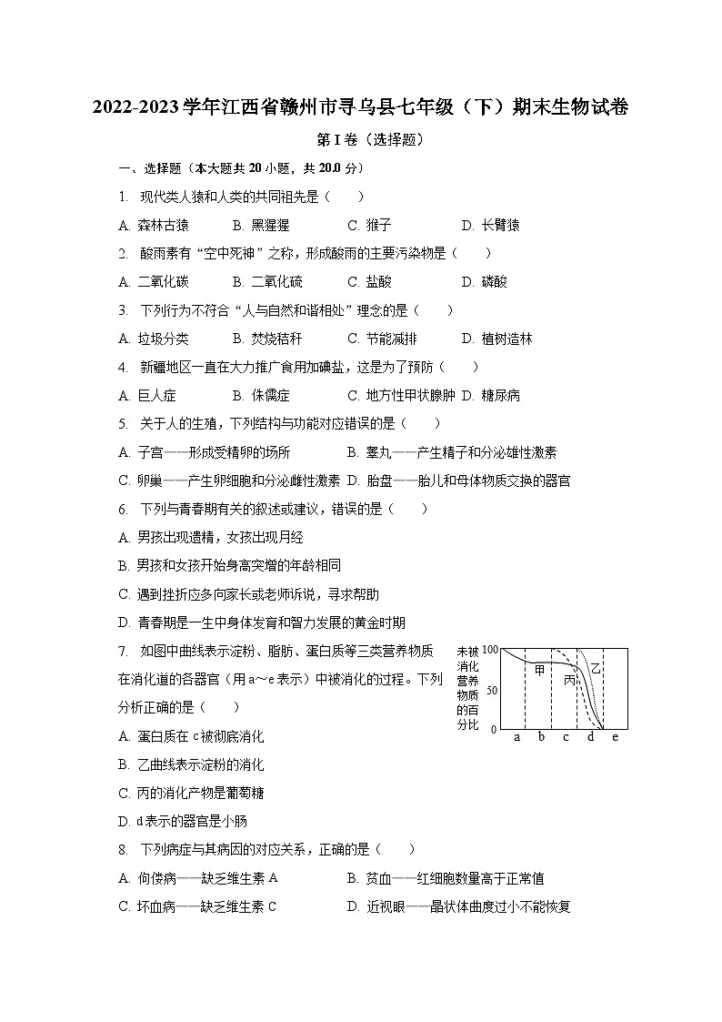 2022-2023学年江西省赣州市寻乌县七年级（下）期末生物试卷（含解析）01