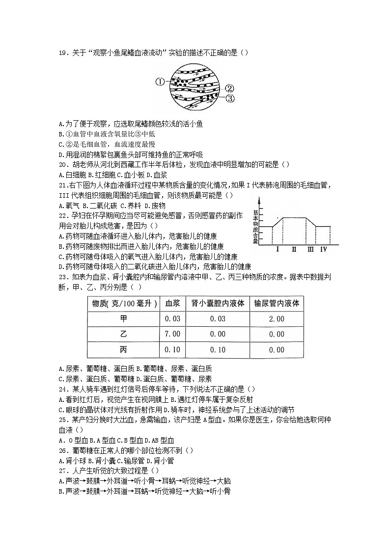 新疆伊犁州2022-2023学年七年级下学期期末考试生物试卷（含答案）03