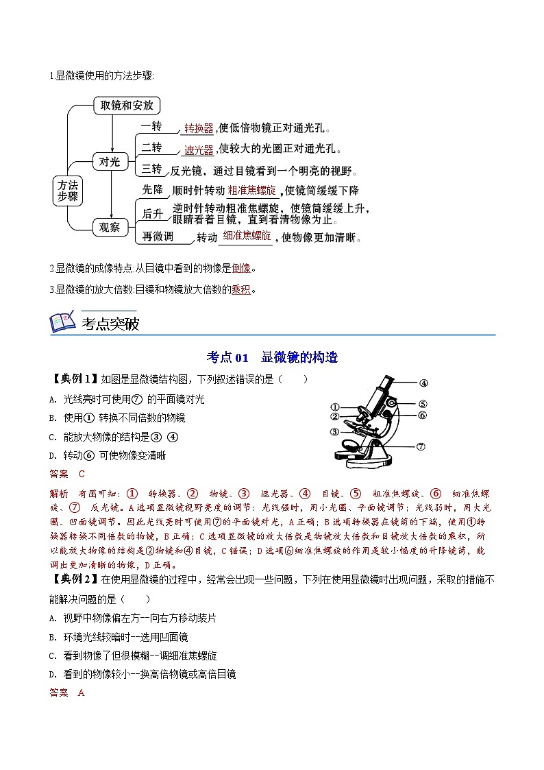 【同步讲义】人教版生物七年级上册--2.1.1《练习使用显微镜》讲义02