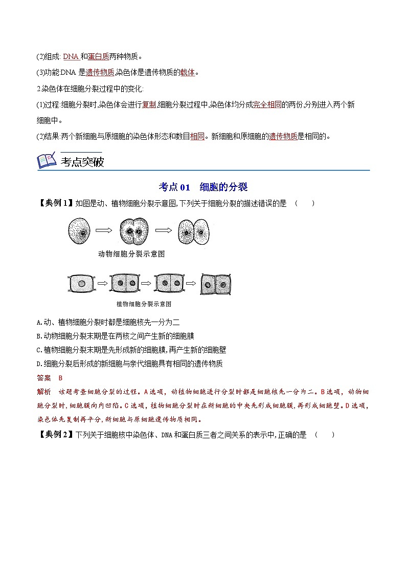 【同步讲义】人教版生物七年级上册--2.2.1《细胞通过分裂产生新细胞》讲义02