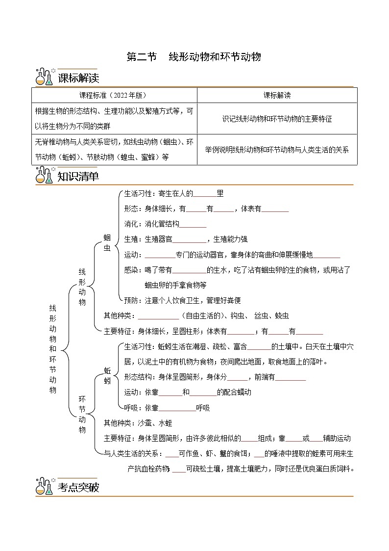 【同步讲义】人教版生物八年级上册第五单元-第一章-第二节《线形动物和环节动物》讲义01