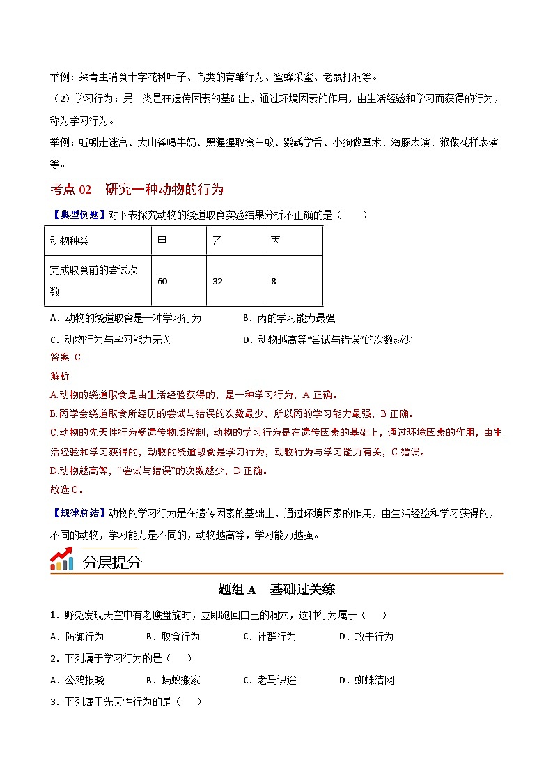 【同步讲义】人教版生物八年级上册第五单元-第二章-第二节《先天性行为和学习行为》讲义02
