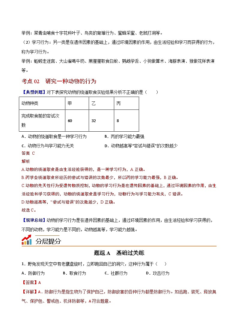 【同步讲义】人教版生物八年级上册第五单元-第二章-第二节《先天性行为和学习行为》讲义02