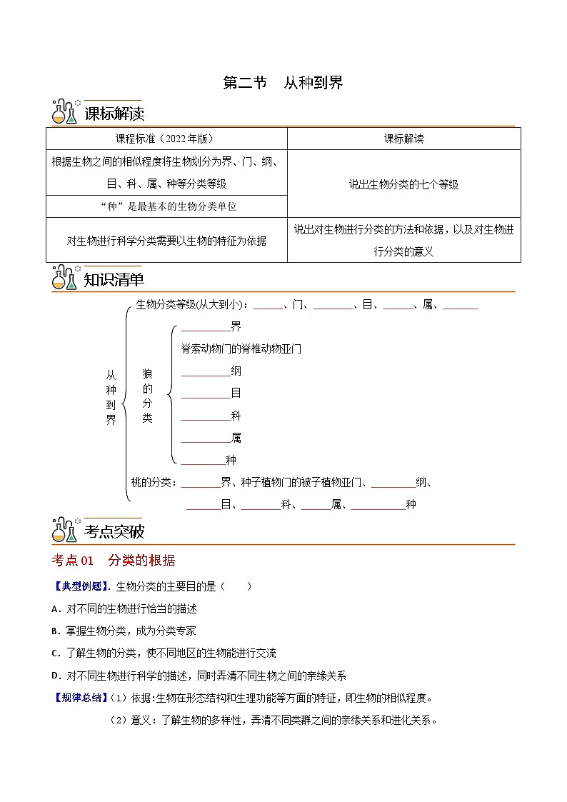 【同步讲义】人教版生物八年级上册第六单元-第一章-第二节《从种到界》讲义01