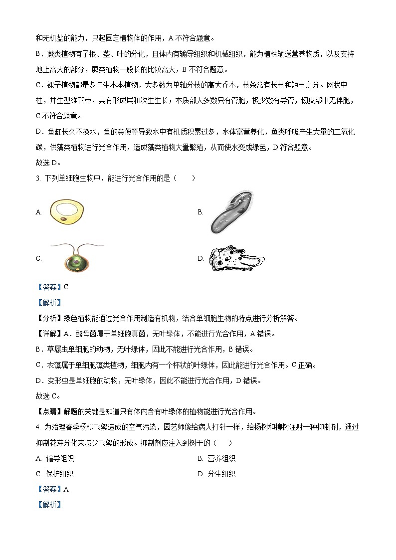 江苏省苏州市吴江区2022-2023学年七年级下学期期末生物试题（解析版）02