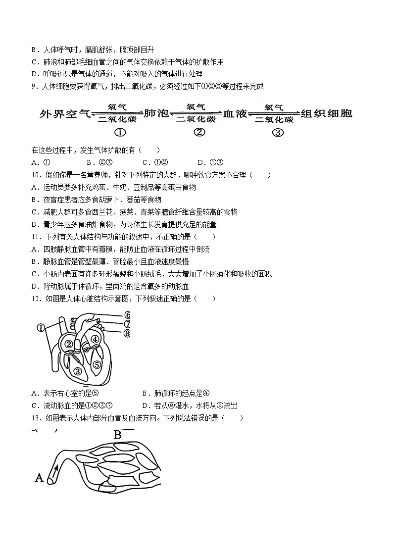 四川省资阳市安岳县2020-2021学年七年级下学期期末生物试题(无答案)第2页