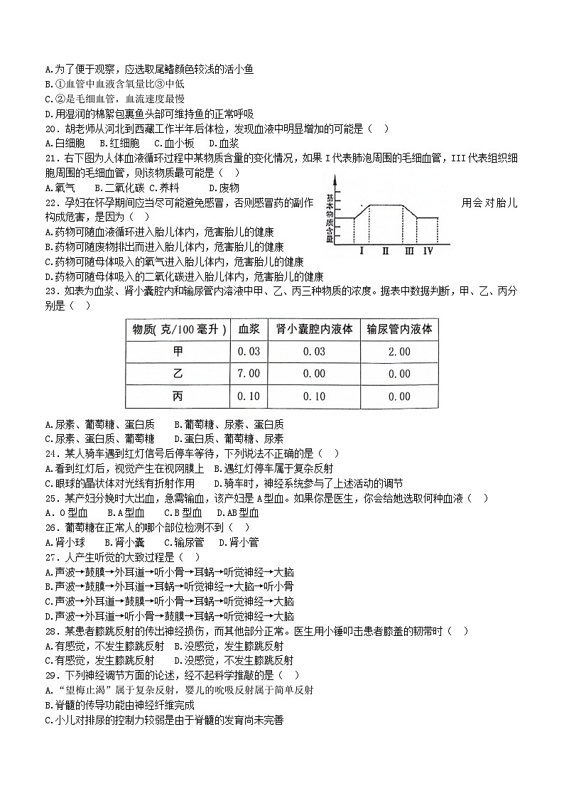 新疆伊犁州2022-2023学年七年级下学期期末考试生物试卷(含答案)第3页