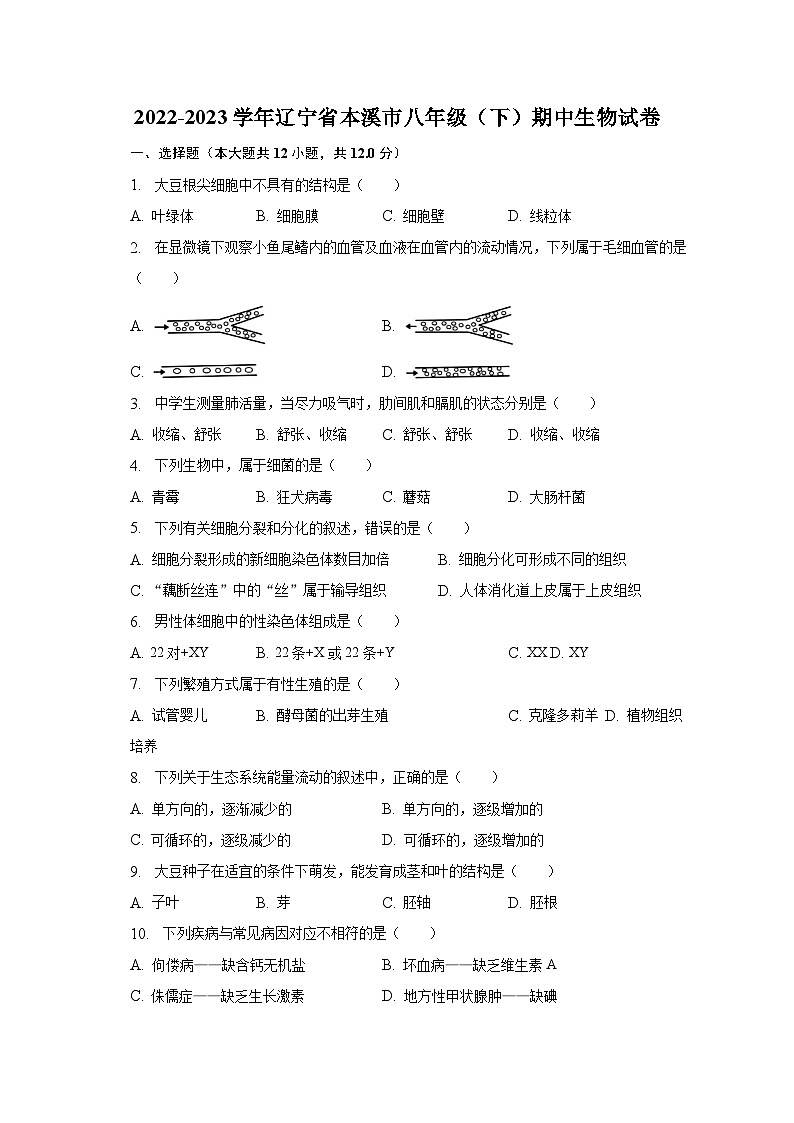 2022-2023学年辽宁省本溪市八年级（下）期中生物试卷（含解析）01