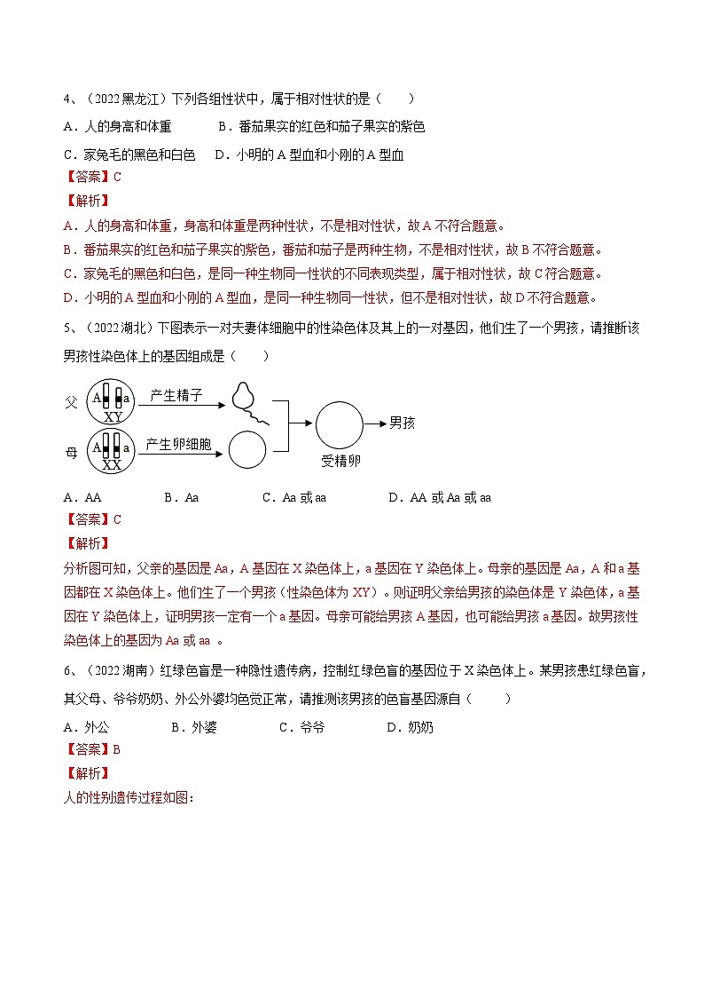 专题20 生物的遗传和变异（专题精练）-2023年中考生物一轮复习讲练测（解析版）第3页