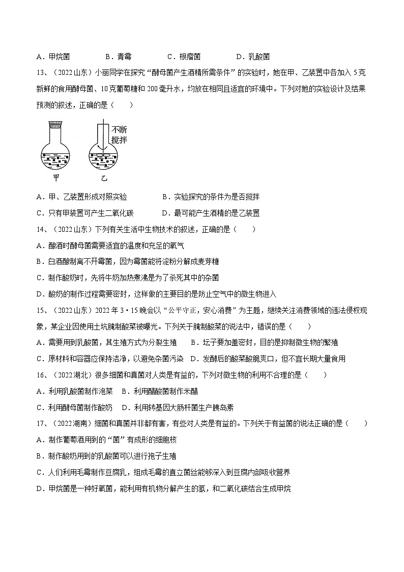 专题17 细菌、真菌和病毒（专题精练）-2023年中考生物一轮复习讲练测（原卷版）第3页