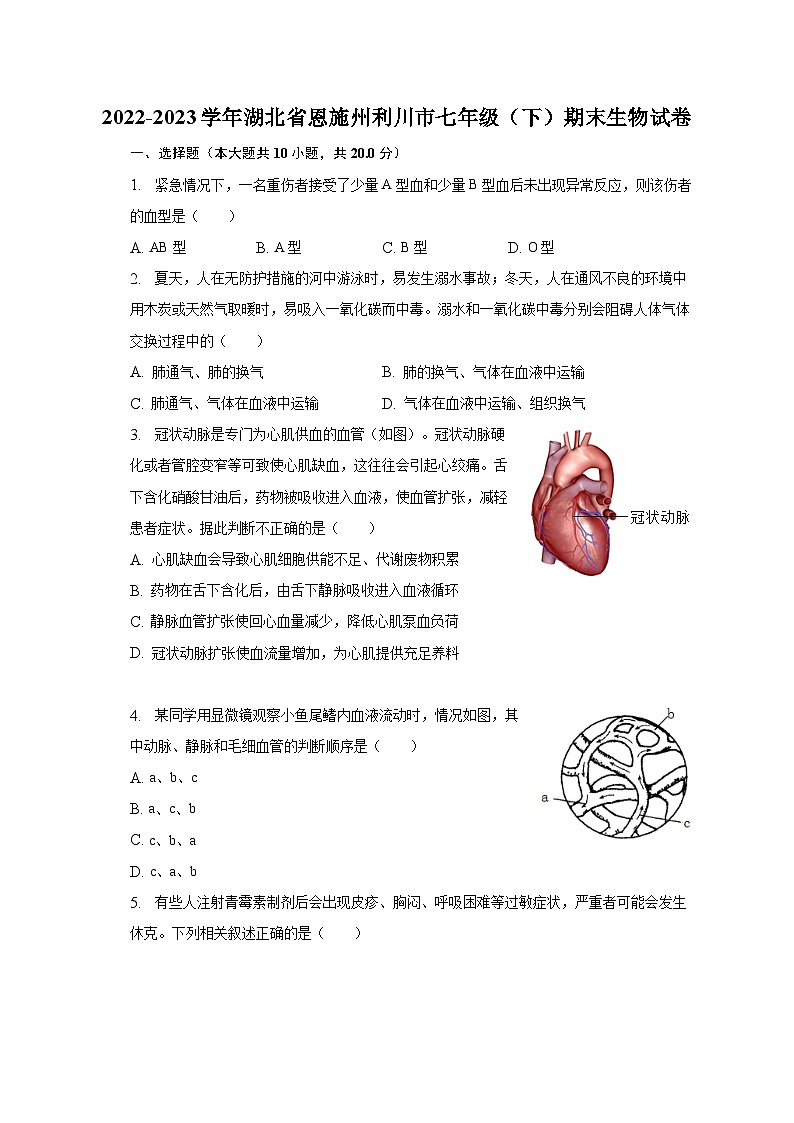 2022-2023学年湖北省恩施州利川市七年级（下）期末生物试卷（含解析）第1页