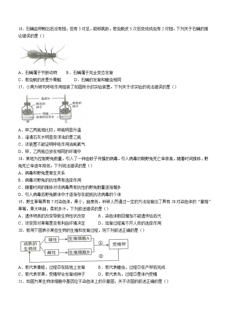 四川省雅安市2022-2023学年八年级下学期期末生物试题（含答案）第3页