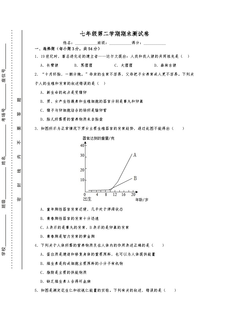 吉林省大安市2022-2023学年七年级下学期期末生物试题（含答案）第1页