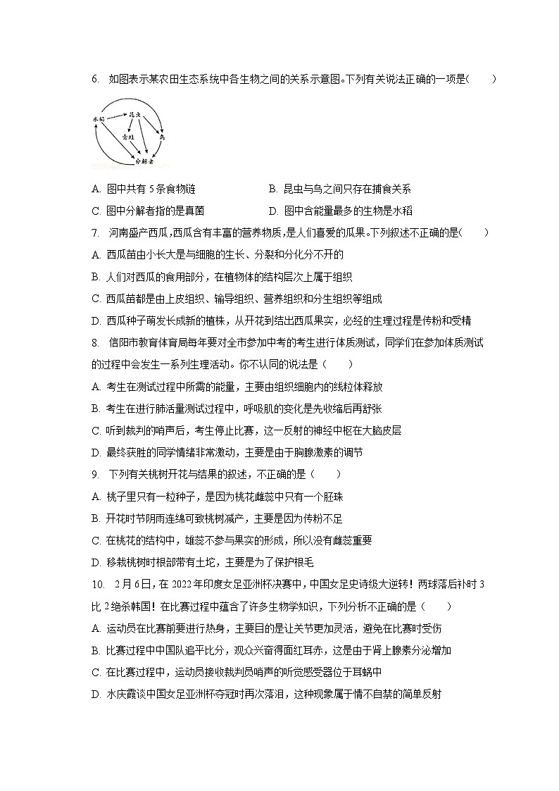 2022-2023学年河南省洛阳市偃师市中成外国语学校八年级（下）期末生物试卷（含解析）第2页