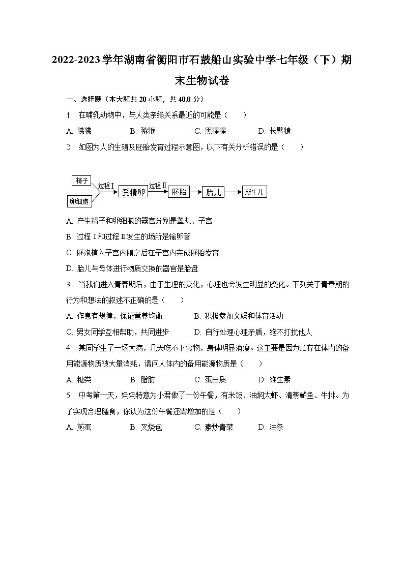 2022-2023学年湖南省衡阳市石鼓船山实验中学七年级（下）期末生物试卷（含解析）01