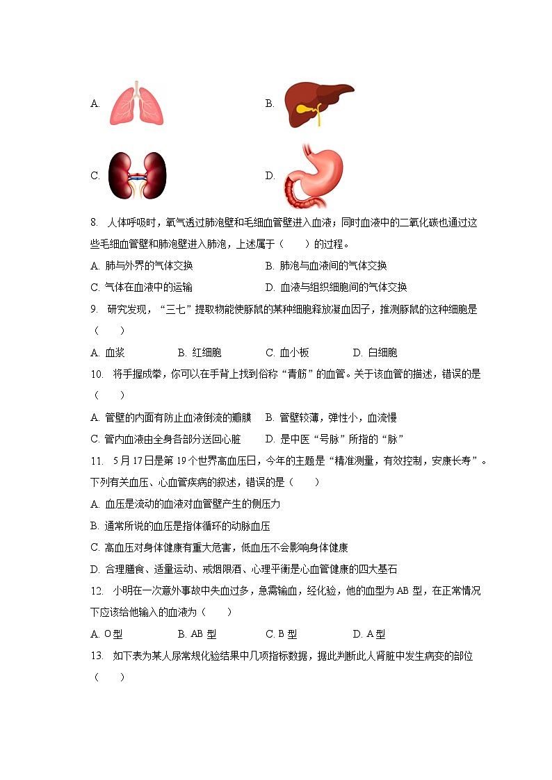 2022-2023学年陕西省宝鸡市陈仓区七年级（下）期末生物试卷（含解析）02