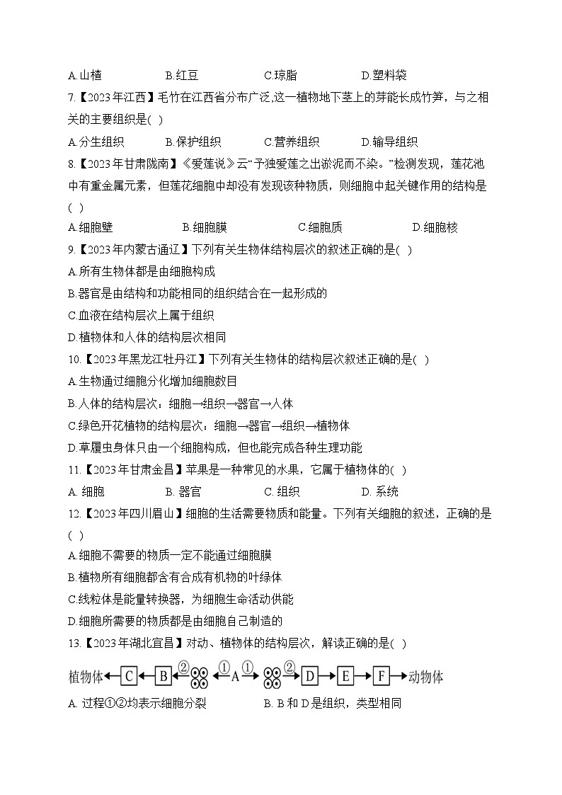 （2）生物体的结构层次——2023年中考生物真题专项汇编第2页