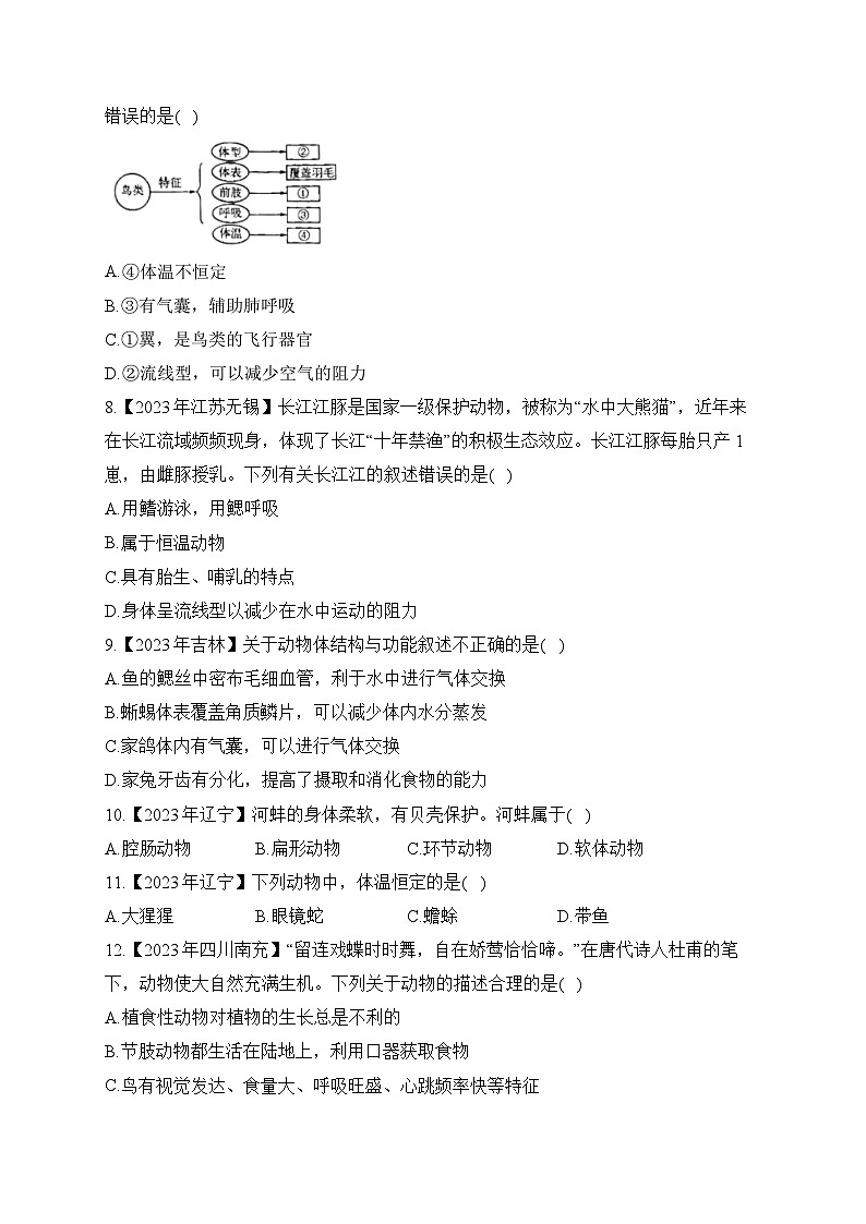 （13）动物的主要类群——2023年中考生物真题专项汇编02