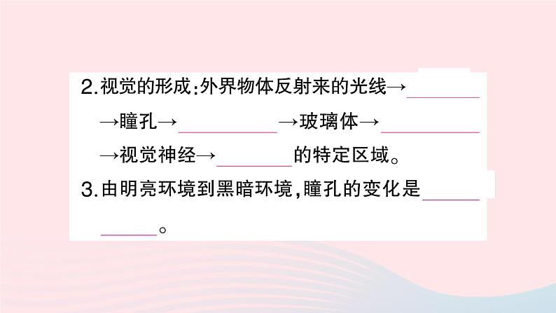 2023七年级生物下册第四单元生物圈中的人第六章人体生命活动的调节第一节人体对外界环境的感知第一课时眼和视觉作业课件新版新人教版第3页