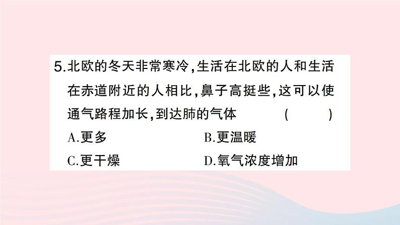 2023七年级生物下册第四单元生物圈中的人第三章人体的呼吸第一节呼吸道对空气的处理作业课件新版新人教版06