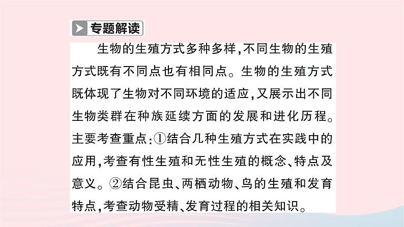 2023八年级生物下册第七单元生物圈中生命的延续和发展第一章生物的生殖和发育微专题一生物的生殖和发育作业课件新版新人教版02