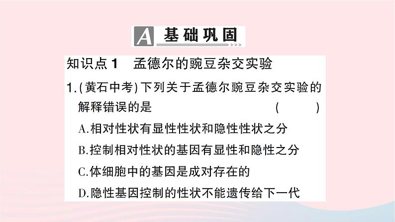 2023八年级生物下册第七单元生物圈中生命的延续和发展第二章生物的遗传与变异第三节基因的显性和隐性作业课件新版新人教版07