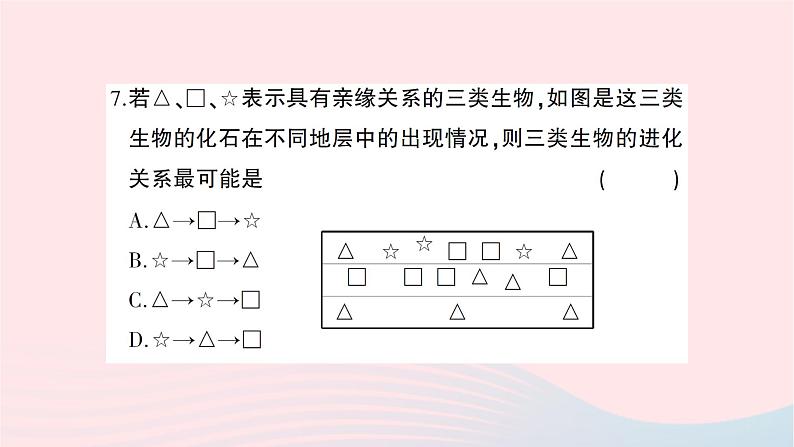 2023八年级生物下册第七单元第三章生命起源和生物进化综合训练作业课件新版新人教版第8页