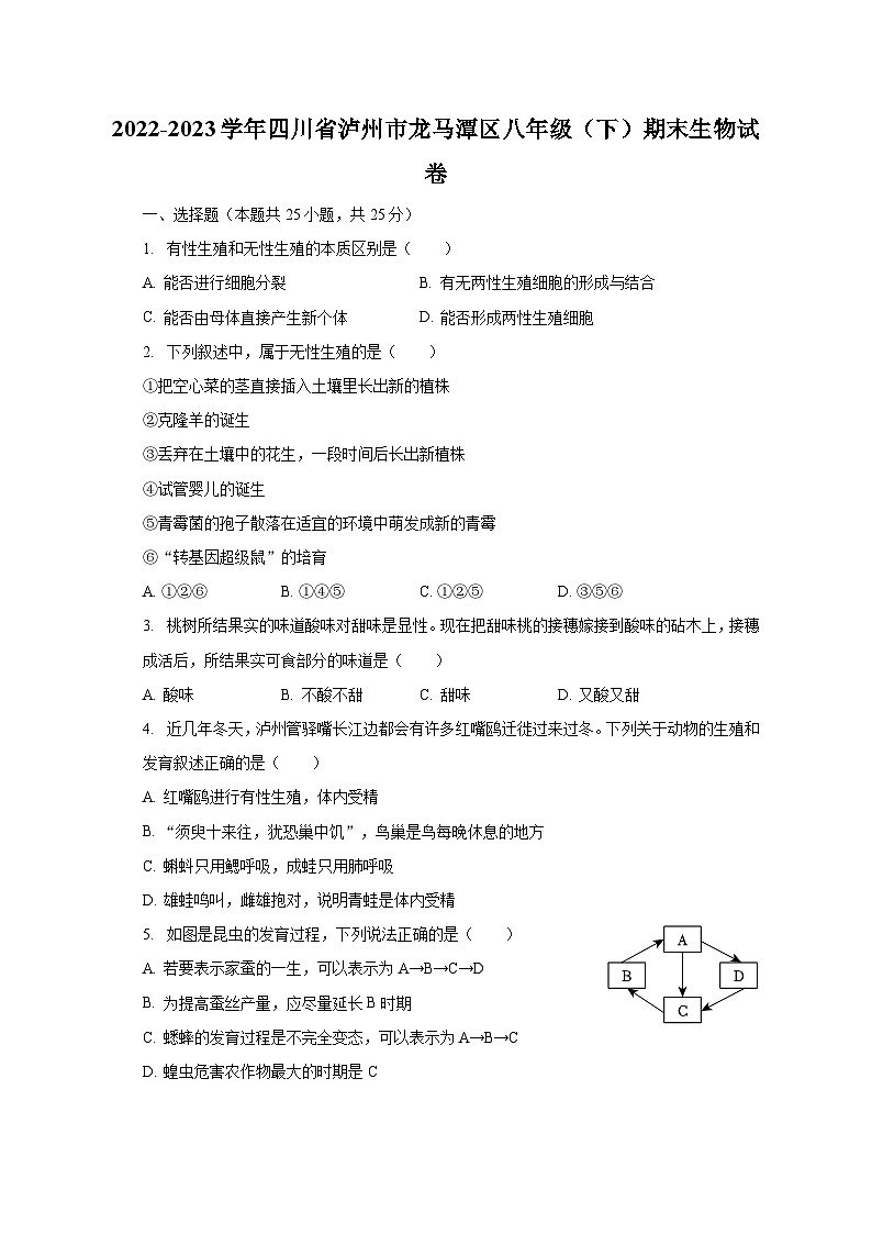 2022-2023学年四川省泸州市龙马潭区八年级（下）期末生物试卷（含解析）01