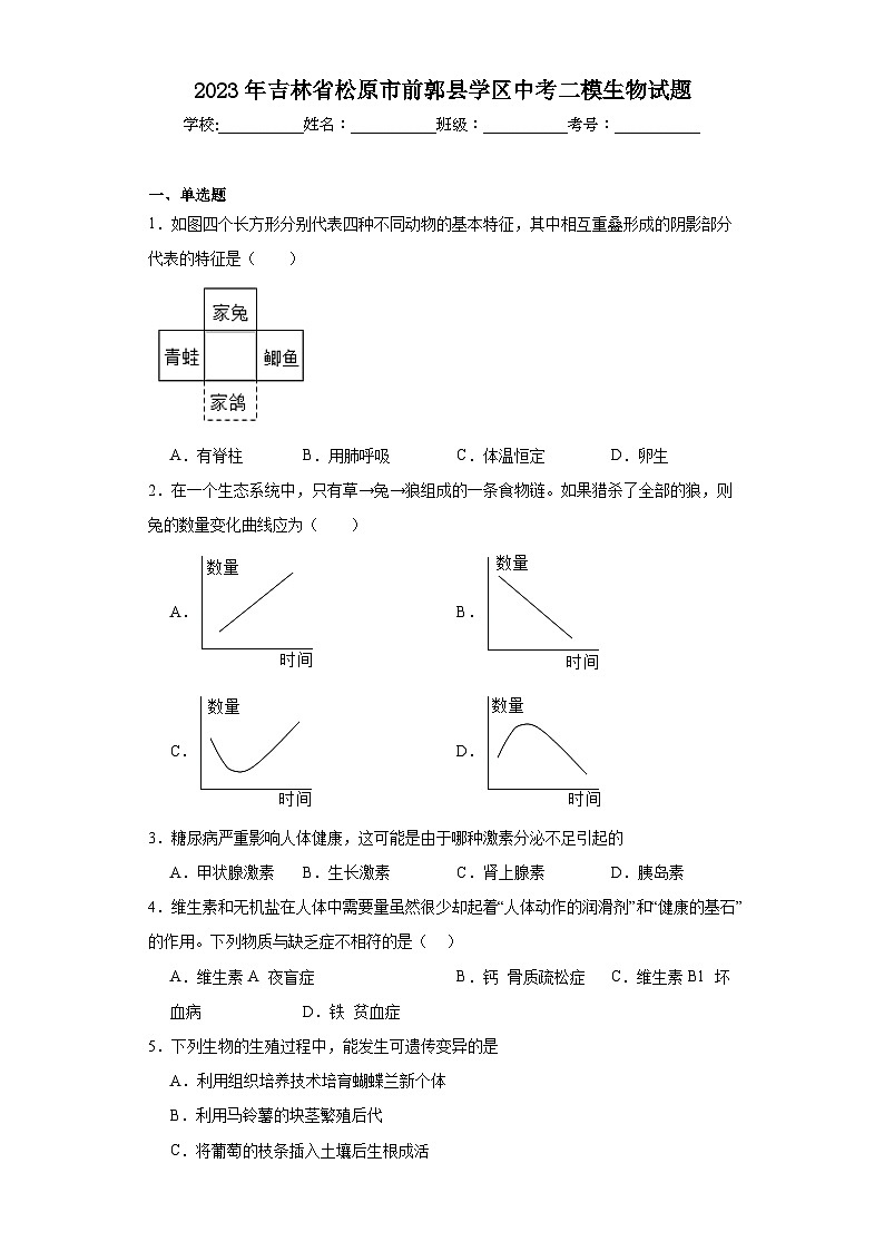 2023年吉林省松原市前郭县学区中考二模生物试题（含解析）01