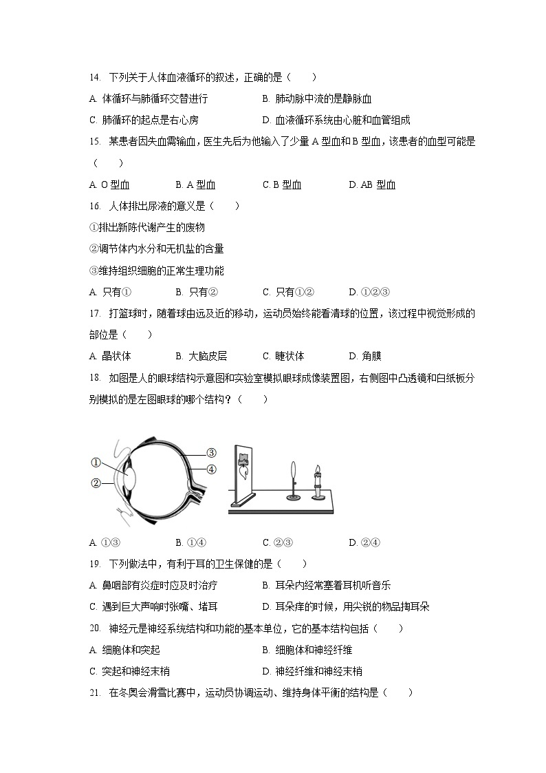 2022-2023学年陕西省渭南市合阳县七年级（下）期末生物试卷（含解析）03