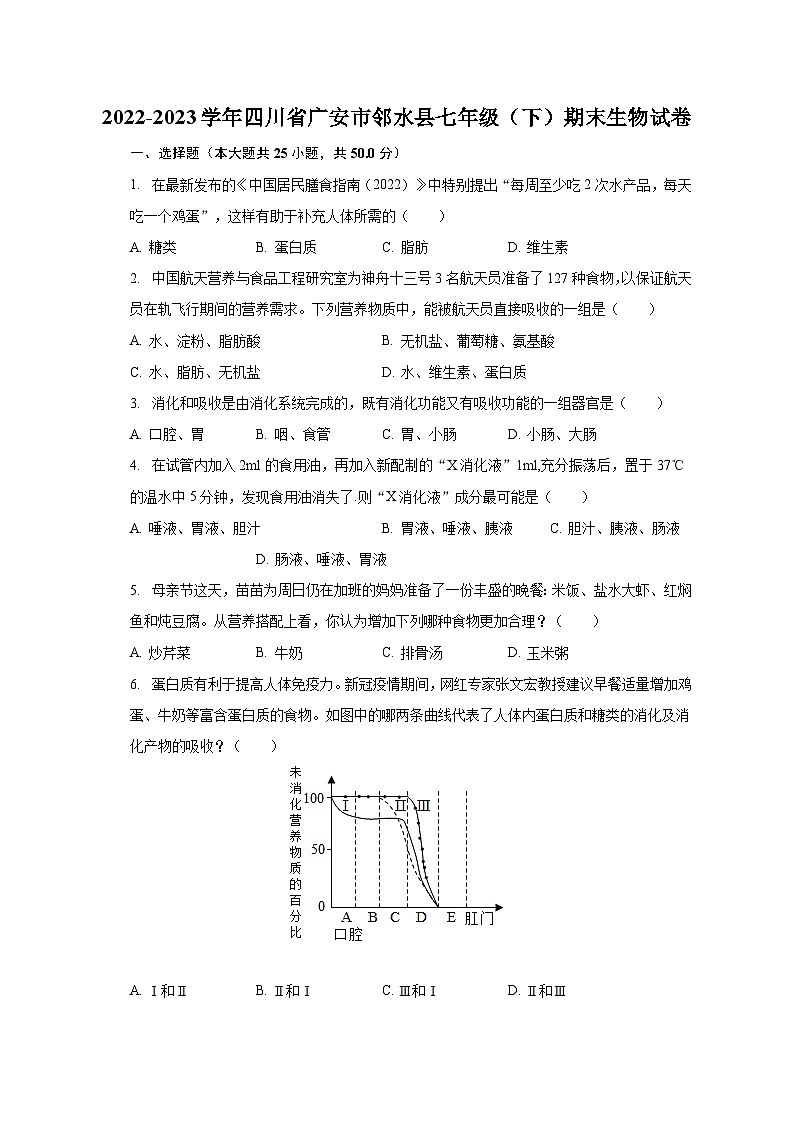2022-2023学年四川省广安市邻水县七年级（下）期末生物试卷（含解析）第1页