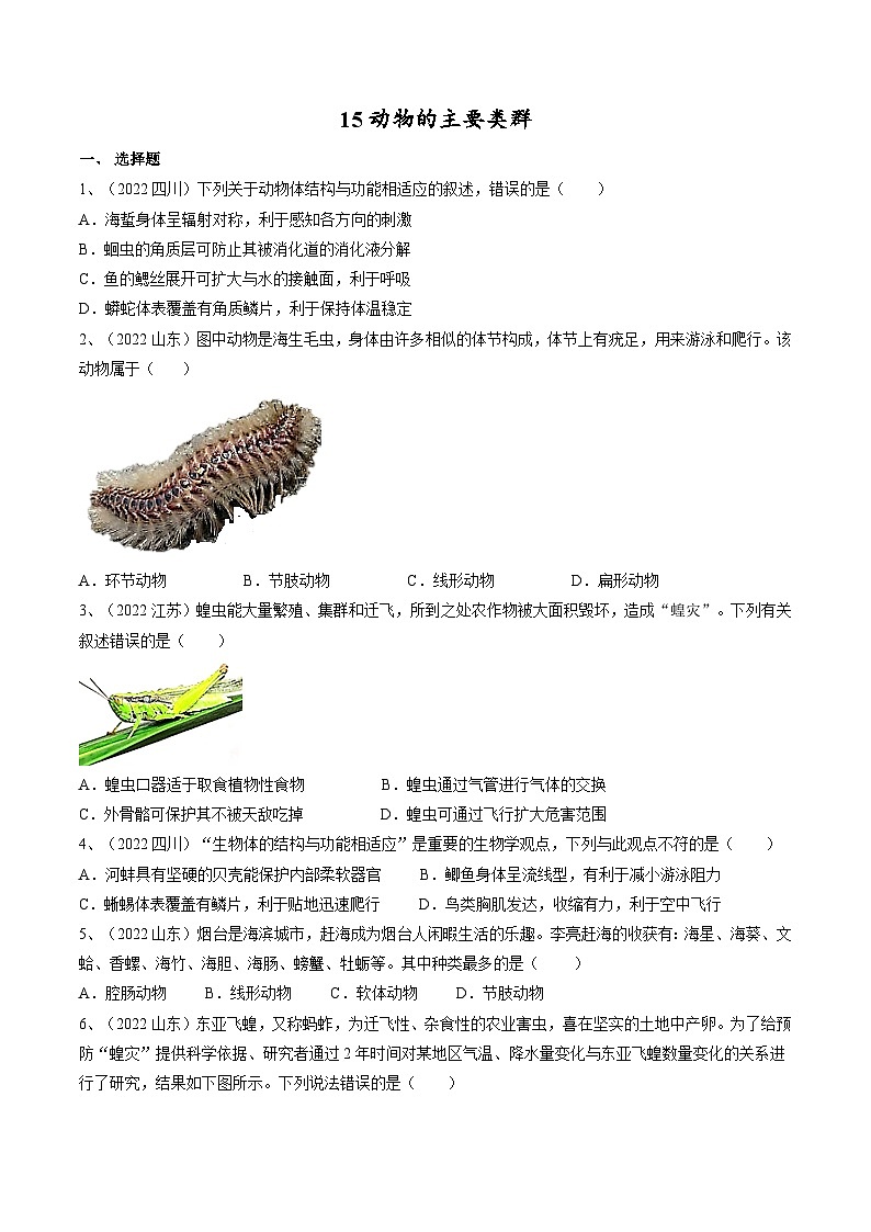 专题15 动物的主要类群（专题精练）-2023年中考生物一轮复习讲练测（原卷版）第1页