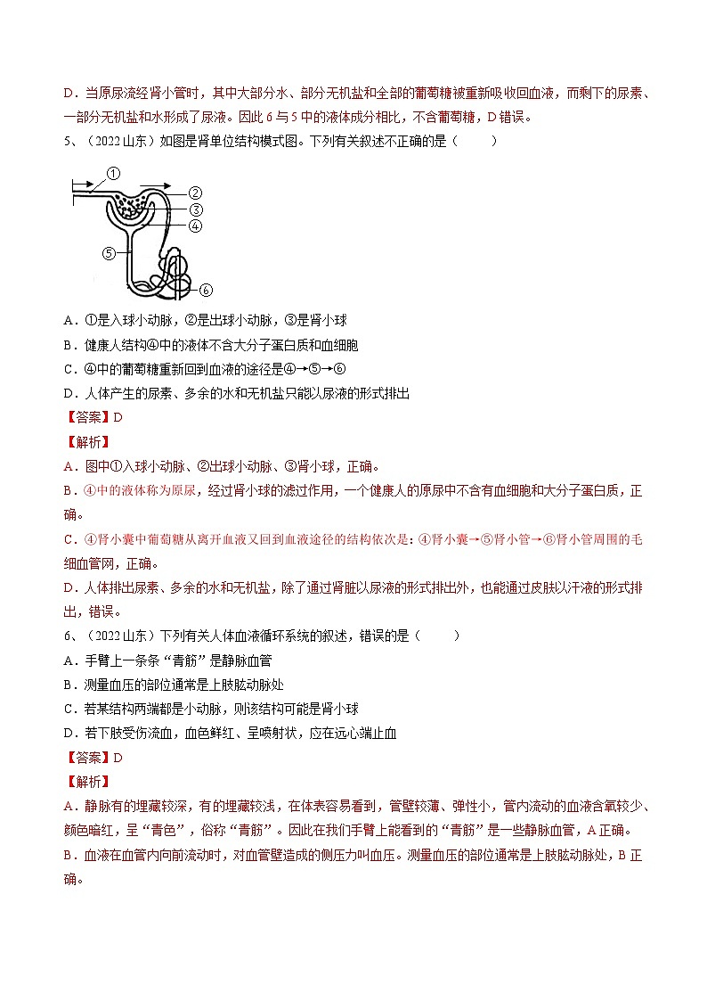 专题13 人体内废物的排出（专题精练）-2023年中考生物一轮复习讲练测（解析版）第3页